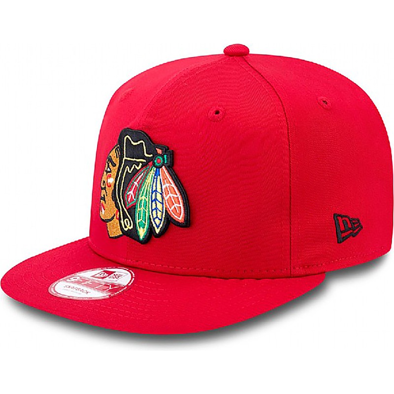 cappellino-visiera-piatta-rosso-snapback-9fifty-cotton-block-di-chicago-blackhawks-nhl-di-new-era